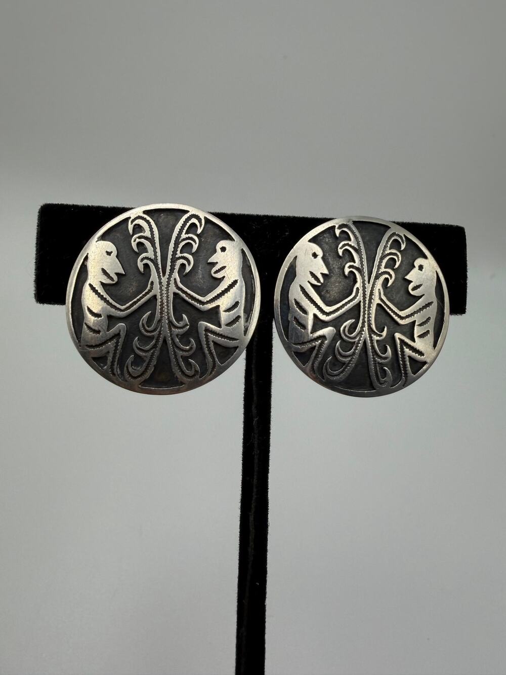 Vintage Hopi Sterling Silver Overlay Clip-On Earrings